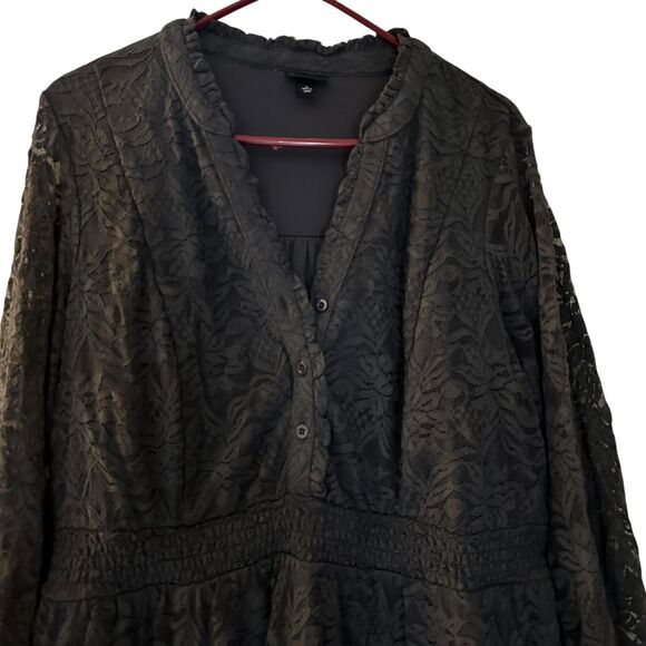 Torrid Dark Grey Lined Lace V-Neck Boho Goth Baby Doll Dress Buttons Size 2 - Picture 7 of 7